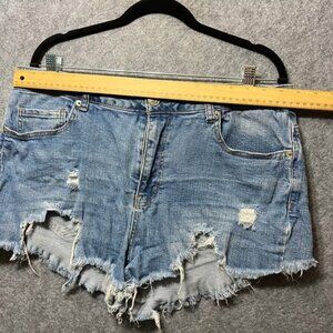 Forever 21+ Distressed Denim Shorts Plus Size 18 Blue Ripped Raw Hem Casual